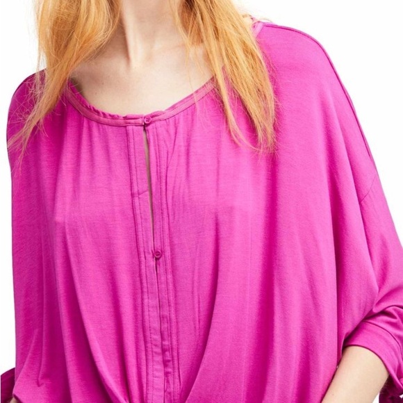 Free People Keeping On Cut Out Front Tie Sleeve Oversized Top Pink Size Medium - Picture 5 of 5